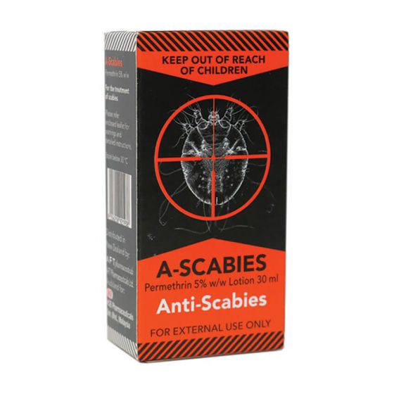 A-Scabies Permethrin Lotion 30ml is a very effective treatment for scabies issues.
