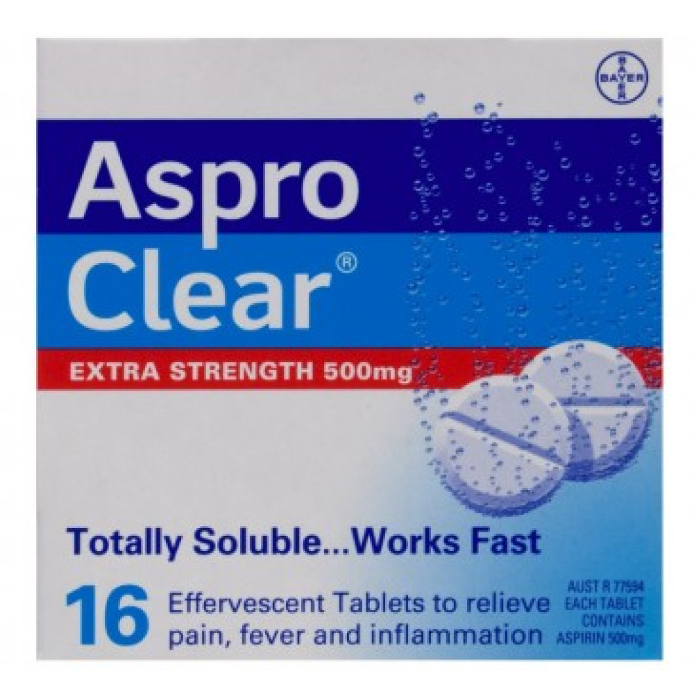 Aspro Clear 500mg 16 Effervescent Tablets - HealthPorter