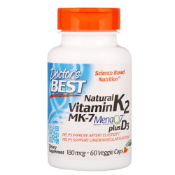 Doctor's Best Artery Natural Vitamin K2 MK-7 with MenaQ7 plus Vitamin D3 180mcg 60 Capsules Doctor's Best Artery Natural Vitamin K2 MK-7 with MenaQ7 plus Vitamin D3 180mcg 60 Capsules