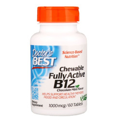 Doctor's Best Chewable Fully Active B12 Chocolate Mint Flavour 1000mcg 60 Tablets Doctor's Best Chewable Fully Active B12 Chocolate Mint Flavour 1000mcg 60 Tablets