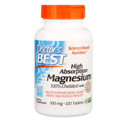 Doctor's Best High Absorption Magnesium 100% Chelated with Albion Minerals 100mg 120 Tablets Doctor's Best High Absorption Magnesium 100% Chelated with Albion Minerals 100mg 120 Tablets