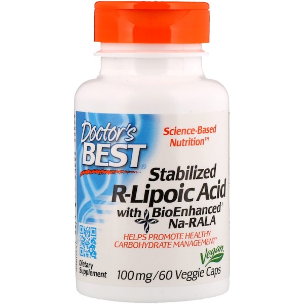 Doctor's Best Stabilized R-Lipoic Acid with BioEnhanced NA-RALA 100mg 60 Capsules