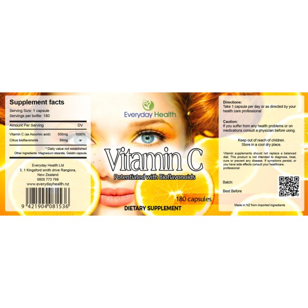 Everyday Health Vitamin C with Lemon Bioflavonoids 180 Capsules
