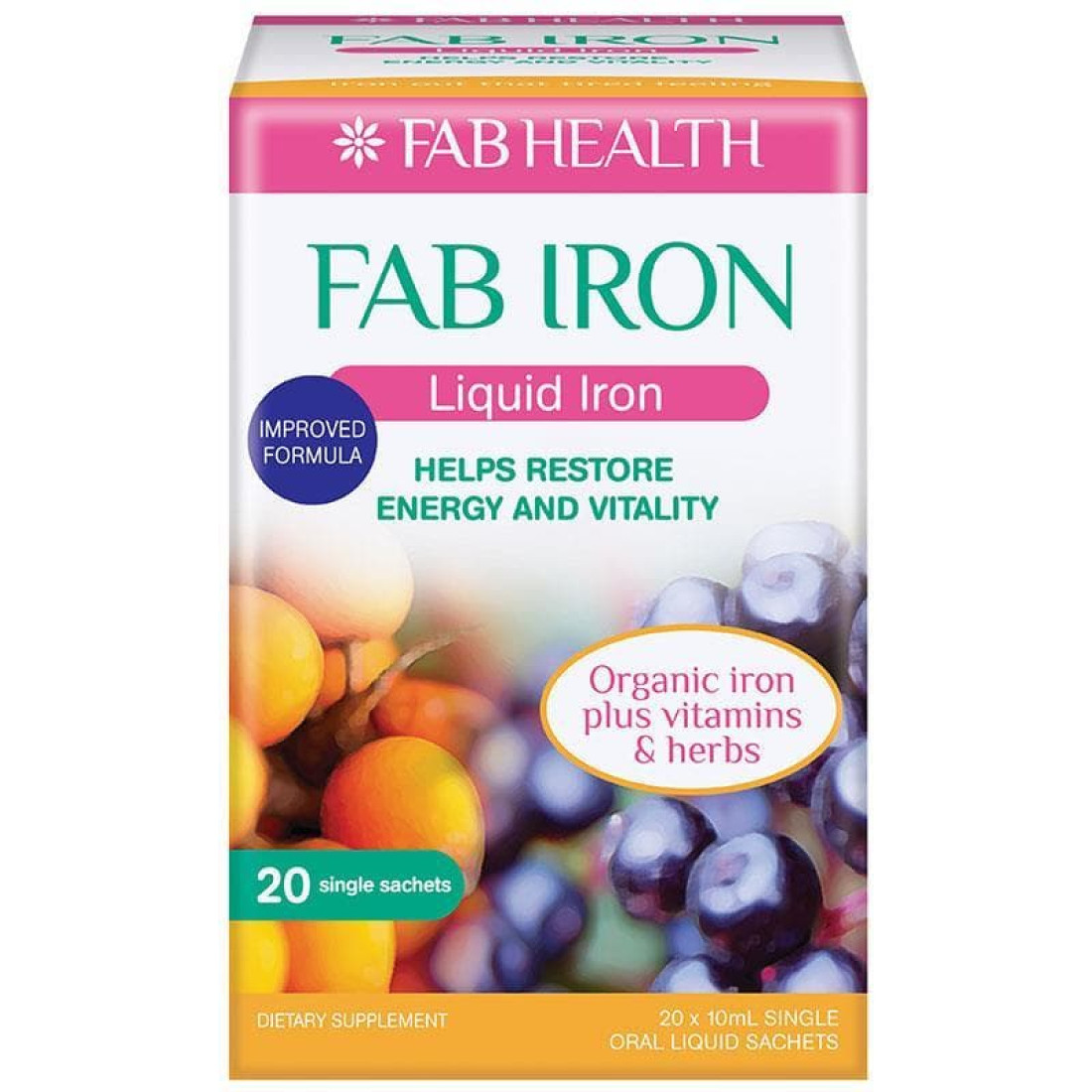 Healthfab Fab Iron Liquid Iron 20x10ml Sachets - HealthPorter