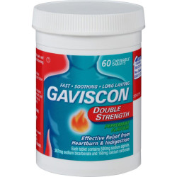 Gaviscon Double Strength Peppermint Flavour 60 Chewable Tablets Gaviscon Double Strength Peppermint Flavour 60 Chewable Tablets