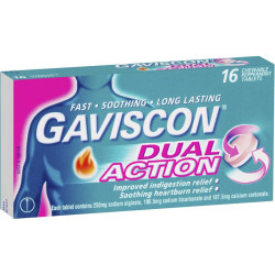 Gaviscon Dual Action Peppermint Flavour 16 Chewable Tablets Gaviscon Dual Action Peppermint Flavour 16 Chewable Tablets