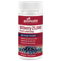 Good Health Bilberry 25000mg Plus Lutein 6mg 60 Capsules Good Health Bilberry 25000mg Plus Lutein 6mg 60 Capsules