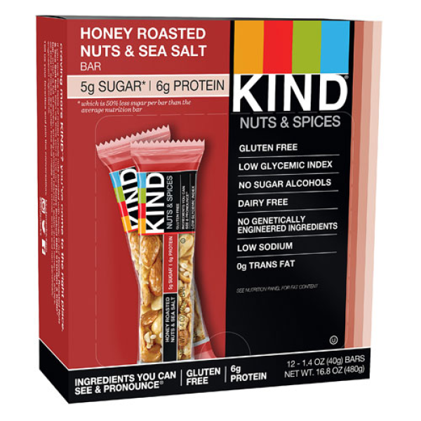 Kind Nut Bars Honey Roasted Nuts & Sea Salt 40g Box Of 12