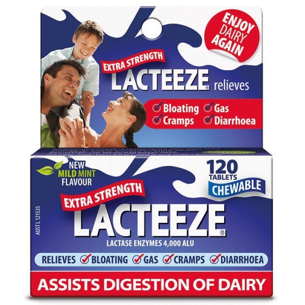 Lacteeze Extra Strength Lactase Enzymes 120 Tablets