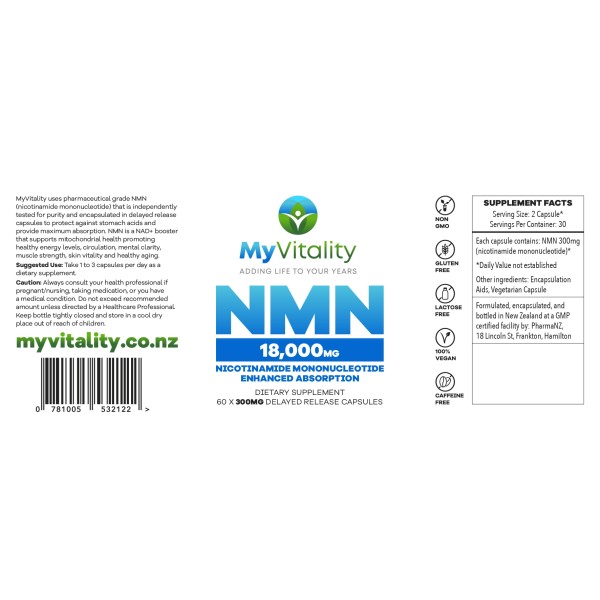 My Vitality NMN Nicotinamide Mononucleotide 300mg 60 Capsules