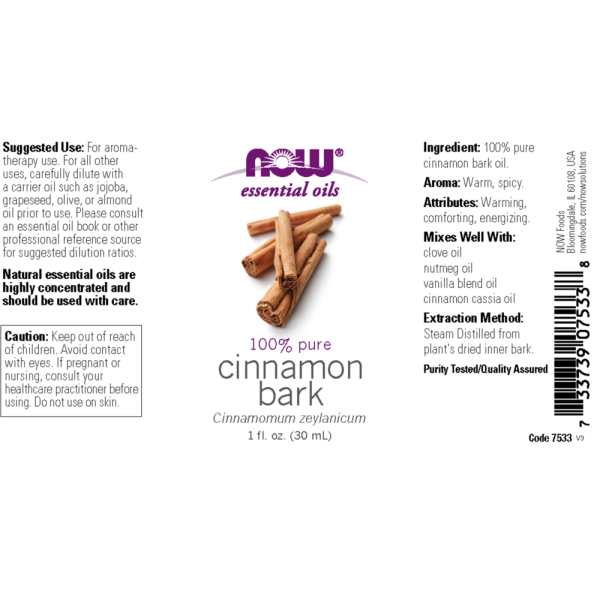 NOW Essential Oils Cinnamon Bark Oil (Cinnamomum Zeylanicum) 100% Pure 30ml