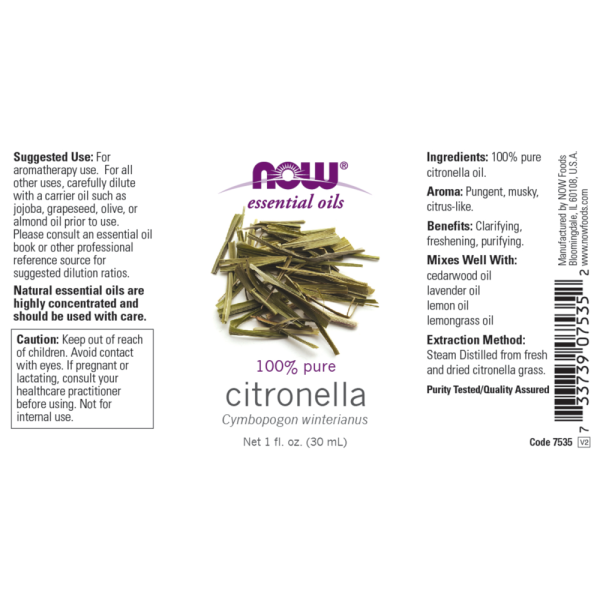 NOW Essential Oils Citronella Oil (Cymbopogon Winterianus) 100% Pure 30ml