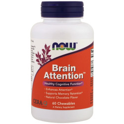 Now Foods Brain Attention Natural Chocolate Flavor 60 Chewables Now Foods Brain Attention Natural Chocolate Flavor 60 Chewables