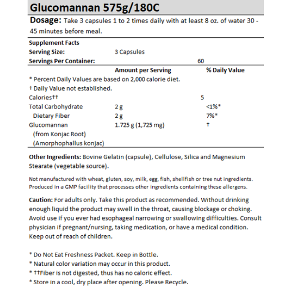 Now Foods Glucomannan 575mg 180 Capsules