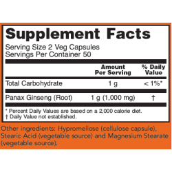 Now Foods Panax Ginseng 500mg 100 Capsules