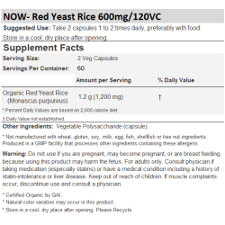 Now Foods Red Yeast Rice 600mg 120 Capsules Now Foods Red Yeast Rice 600mg 120 Capsules