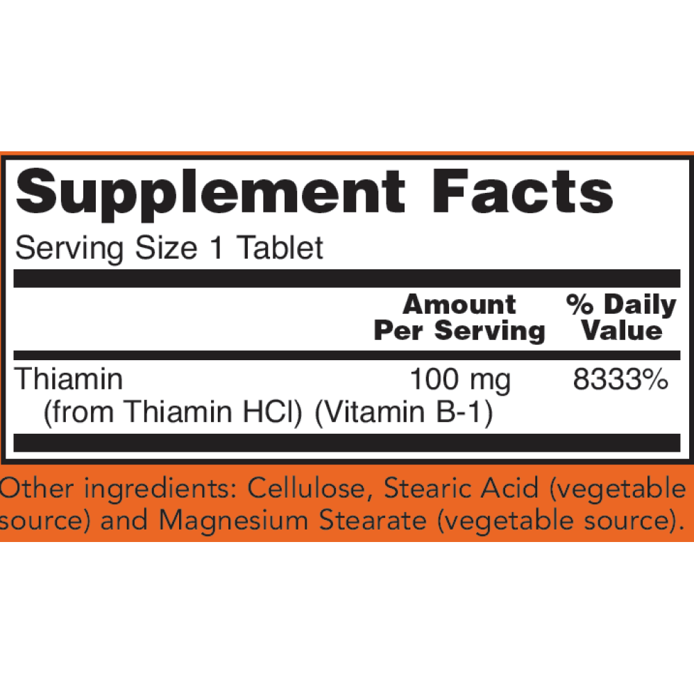 Now Foods Vitamin B1 Thiamine 100mg 100 Tablets - Health ...