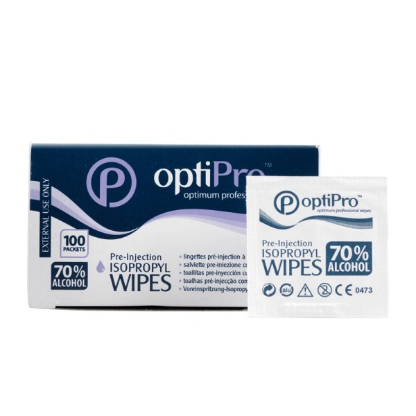 OptiPro 70% Alcohol Pre-Injection Wipes 100 Sachets