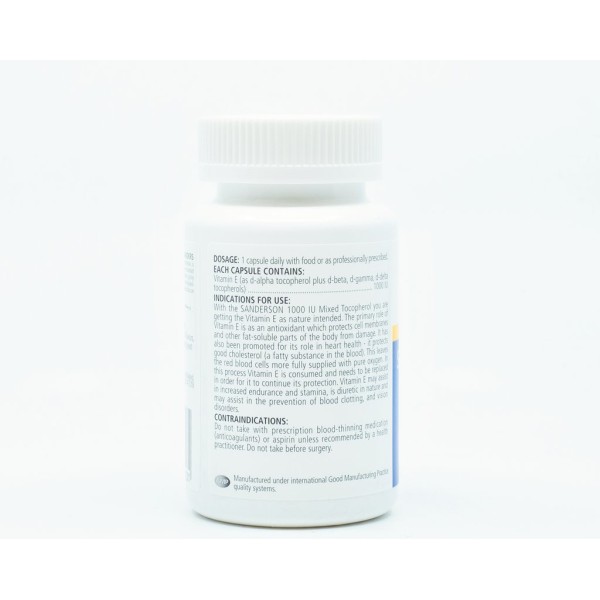 Sanderson Superior Organic Vitamin E 1000iu Mixed Tocopherols 60 Capsules