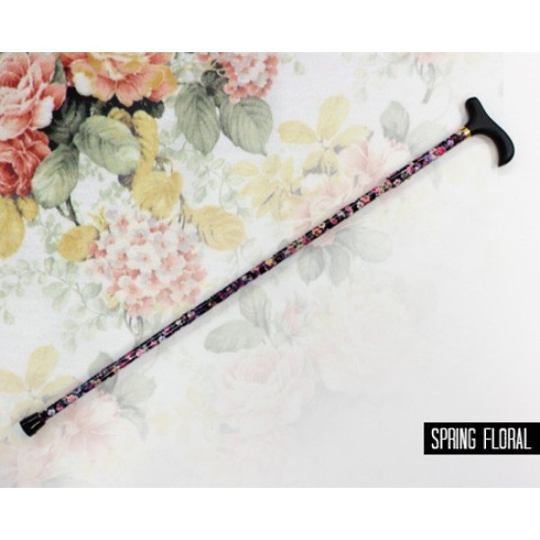 Surgical Basics Aluminium Foldable & Adjustable Walking Stick Spring Floral 81-89cm