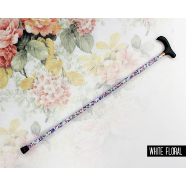 Surgical Basics Aluminium Foldable & Adjustable Walking Stick White Floral 81-89cm