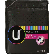 U By Kotex Ultrathins Pads Super Wings 12s U By Kotex Ultrathins Pads Super Wings 12s